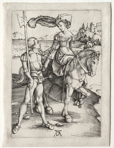 レディ・ライディングとランツクネヒトc。 1497。 作： Albrecht Dürer