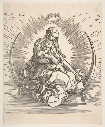 三日月のマドンナ、ヴァージンの生涯の最前線、ca。 1511。 作： Albrecht Dürer