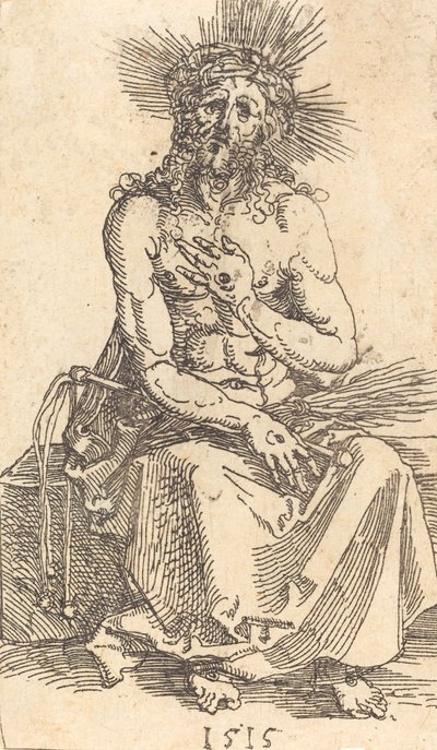座っている悲しみの男、1515年。 作： Albrecht Dürer