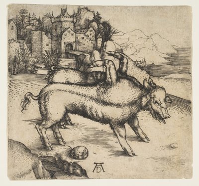 ランサーの巨大な豚、ca。 1496年。 作： Albrecht Dürer