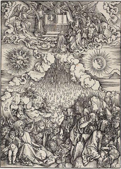 The Apocalypse からの第 5 および第 6 封印の開放 作： Albrecht Dürer