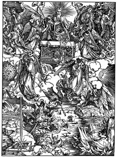 セブンスシールのオープニング、トランペットを持つ7人の天使、1498年、1936年 作： Albrecht Dürer
