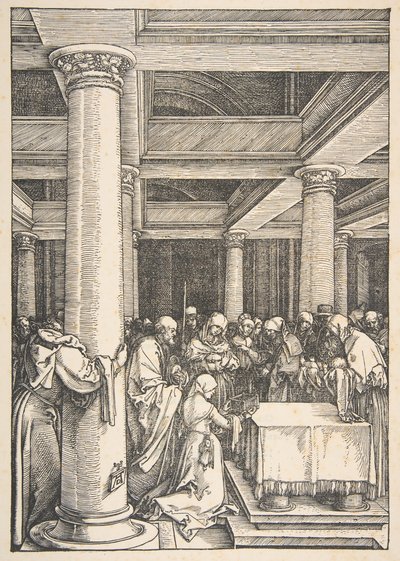 神殿でのプレゼンテーション、「聖母の生涯」より1505。 作： Albrecht Dürer