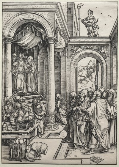 神殿での聖母の贈呈c。 1502-1503。 作： Albrecht Dürer