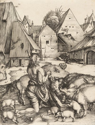 放蕩息子、c。 1496年。 作： Albrecht Dürer