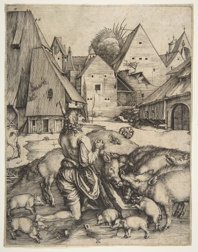 放蕩息子、ca。 1496年。 作： Albrecht Dürer