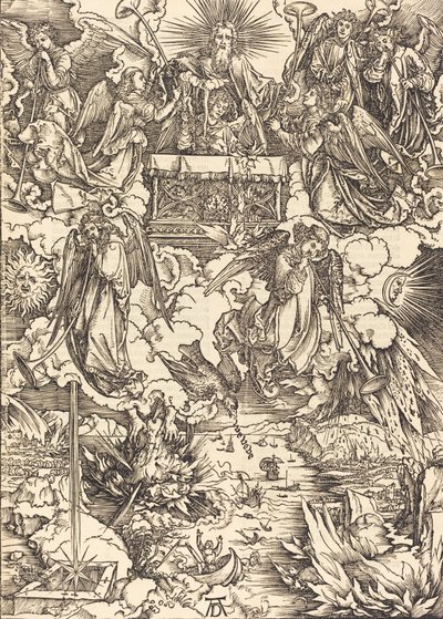 トランペットを持った七人の天使、1498年。 作： Albrecht Dürer