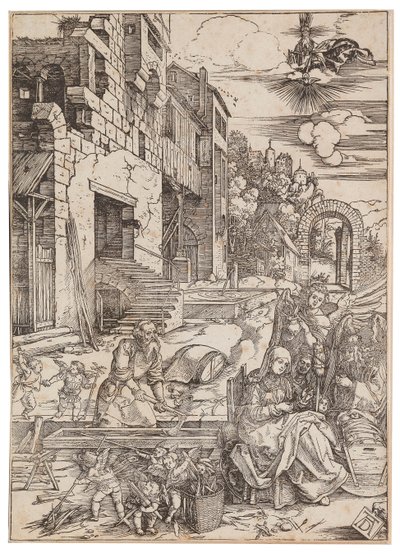 『聖母の生涯』からのエジプトでの聖家族の滞在、c。 1504年。 作： Albrecht Dürer