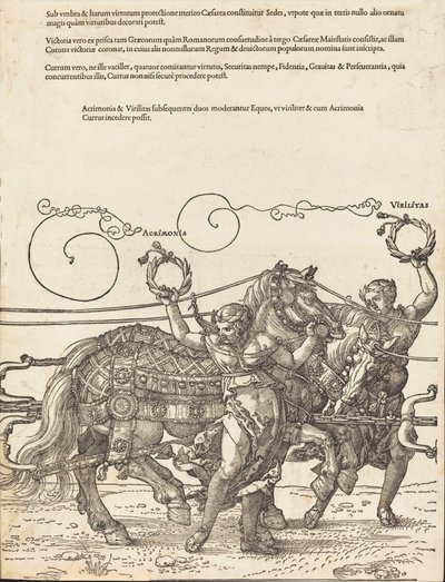 マクシミリアン1世の凱旋戦車 偉大な凱旋車 [プレート6/8]、1523年ラテン語版.. 作： Albrecht Dürer