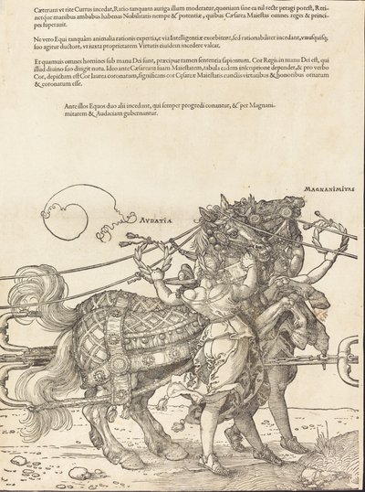 マクシミリアン1世の凱旋戦車大凱旋車[プレート7/8]、1523年ラテン語版.. 作： Albrecht Dürer