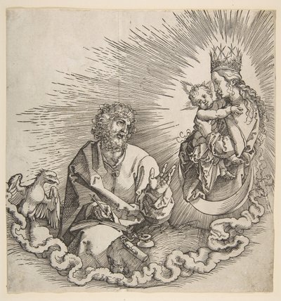 聖ヨハネに現れる聖母、黙示録への口絵、1511年。 作： Albrecht Dürer