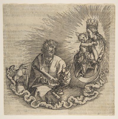 聖ヨハネに現れる聖母、黙示録への口絵、1511年。 作： Albrecht Dürer