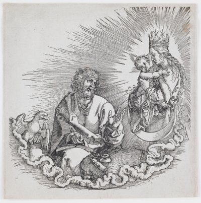 聖ヨハネに現れる聖母、「黙示録」の1511年版より 作： Albrecht Dürer