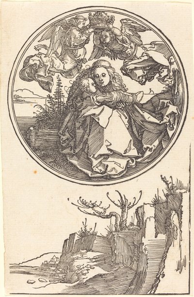風景の上に二人の天使が戴冠する聖母 作： Albrecht Dürer