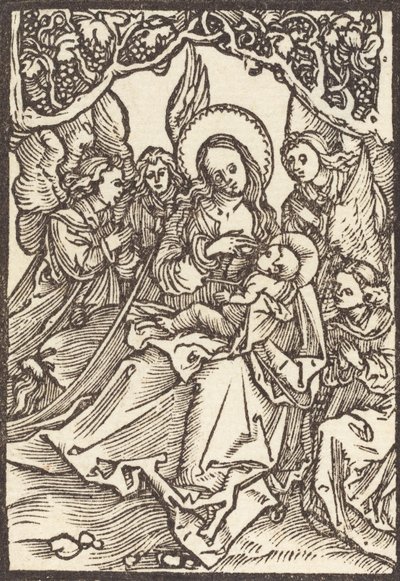 4人の天使と一緒にキリストの子供を看護する聖母、c。 1500。 作： Albrecht Dürer