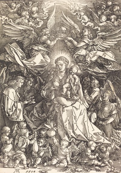 多くの天使に囲まれた聖母、1518年。 作： Albrecht Dürer