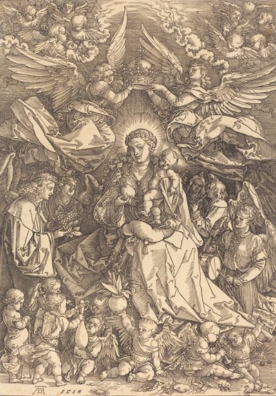 多くの天使に囲まれた聖母、1518年。 作： Albrecht Dürer