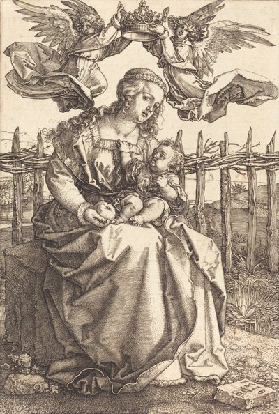2 人の天使によって戴冠された聖母子、1518 年。 作： Albrecht Dürer
