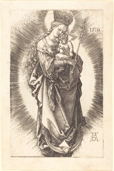 王笏と星の冠を持つ三日月上の聖母子 作： Albrecht Dürer