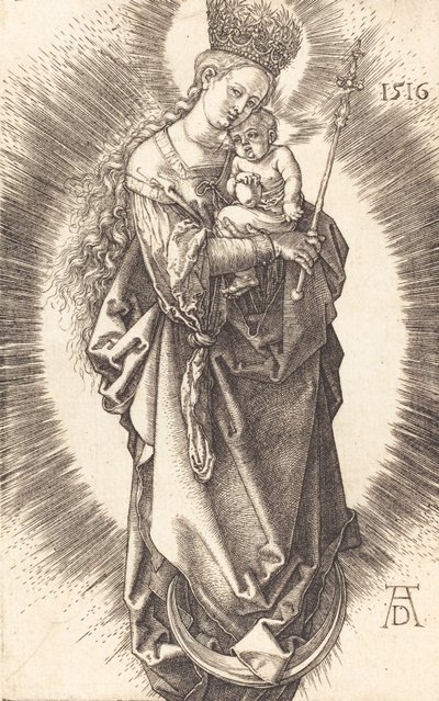王笏と星の冠を持つ三日月上の聖母子、1516年。 作： Albrecht Dürer