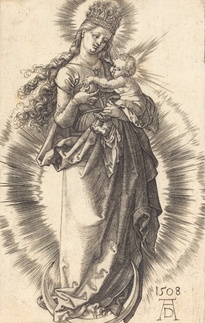 星空の冠を持つ三日月上の聖母子、1508年。 作： Albrecht Dürer