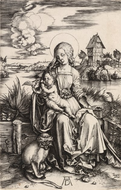 猿と一緒の聖母子、c。 1498年。 作： Albrecht Dürer