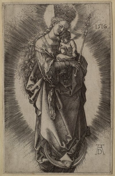 三日月の上の聖母、笏と星冠を持つ 作： Albrecht Dürer