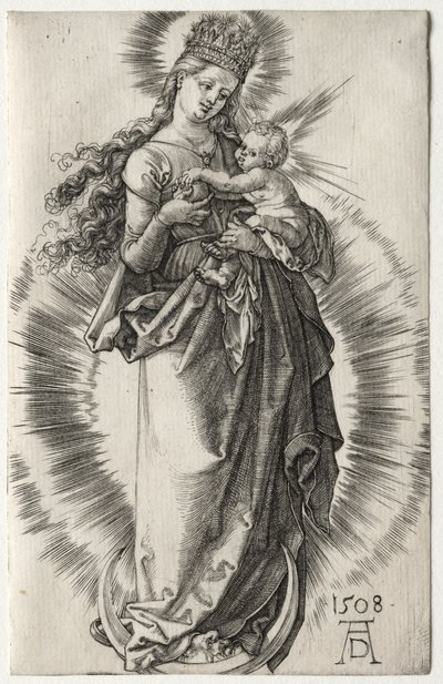 星空の王冠を持つ聖母、1508年。 作： Albrecht Dürer
