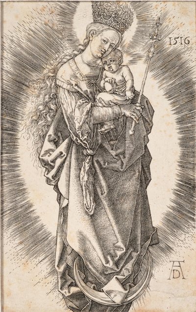 星の王冠と笏を持つ聖母、1516年。 作： Albrecht Dürer