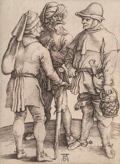 会話中の3人の農民、1497-1498。 作： Albrecht Dürer