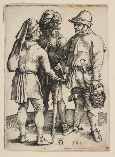 会話の3人の農民、ca。 1497。 作： Albrecht Dürer