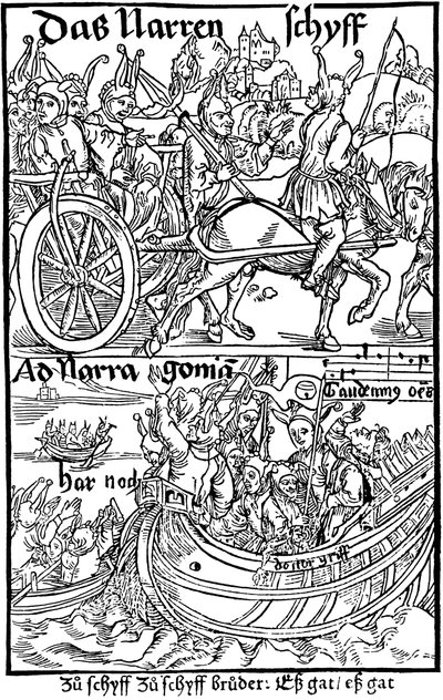 セバスチャンブラント作「船の愚者」のタイトルページ、1494年。 作： Albrecht Dürer