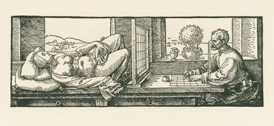 横たわる女性を描く男 作： アルブレヒト・デューラーまたはデューラー