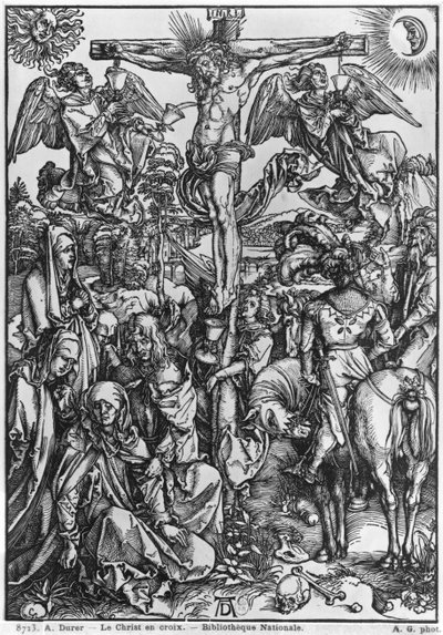 十字架上のキリスト（木版画）（モノクロ写真 作： Albrecht Dürer