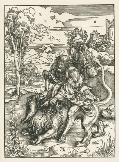 ライオンを殺すサムソン 1497-98年頃 （木版画） 作： アルブレヒト・デューラーまたはデューラー