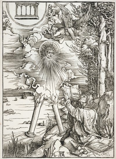 黙示録の一場面、書物をむさぼる聖ヨハネ、ラテン語版 作： Albrecht Dürer