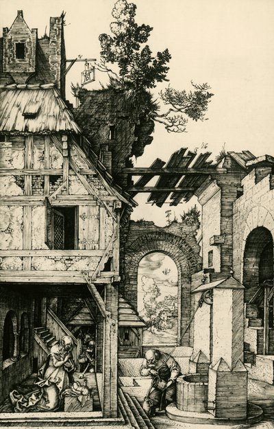 アルブレヒト・デューラー（1471-1528）による「幼子の崇拝」のエングレーヴィング。 作： Albrecht Dürer