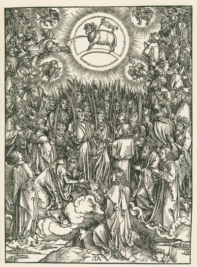 小羊の礼拝と選ばれし者の賛歌。聖ヨハネの黙示録 1496-97年頃（木版画） 作： アルブレヒト・デューラーまたはデューラー
