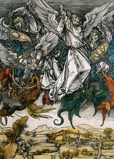 聖ヨハネの黙示録：反逆の天使たちの没落」1496～1498年頃（木版画 作： Albrecht Dürer