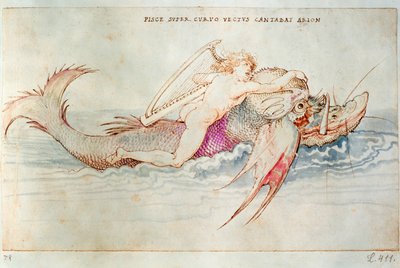 イルカに乗るギリシャの詩人アリオン 1515年頃（紙に水彩画） 作： アルブレヒト・デューラーまたはデューラー