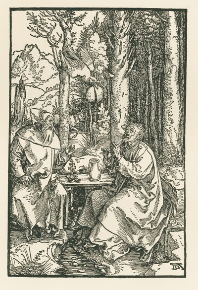 隠者聖アンソニーと聖パウロ 1503-04年頃（木版画） 作： アルブレヒト・デューラーまたはデューラー