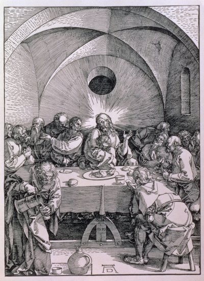 「グレートパッション」シリーズの最後の晩餐、パブ。 1511（木版） 作： Albrecht Dürer