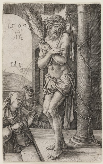 柱のそばに立つ悲しみの男 作： Albrecht Dürer