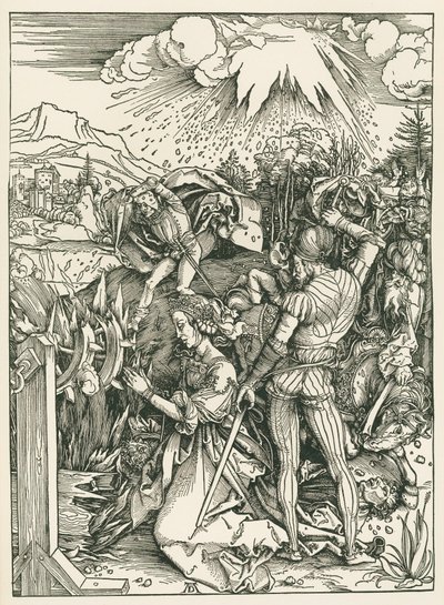 アレクサンドリアの聖カタリナの殉教 1498年頃（木版画） 作： アルブレヒト・デューラーまたはデューラー