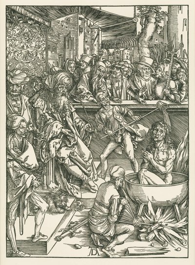 福音書記者聖ヨハネの殉教 1496-97年頃（木版画） 作： アルブレヒト・デューラーまたはデューラー