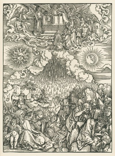 第五の封印と第六の封印の開封。聖ヨハネの黙示録 1497-98年頃（木版画） 作： アルブレヒト・デューラーまたはデューラー