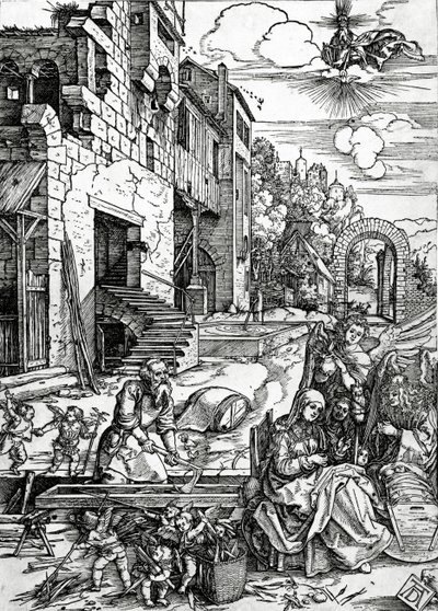 聖母の生涯」シリーズの「エジプトへの飛行中の休息」。 作： Albrecht Dürer