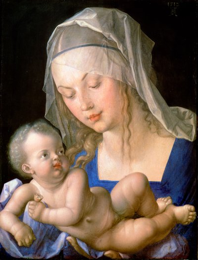 食べかけの梨を持った処女と子供 作： Albrecht Dürer