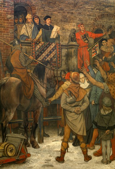 ブルージュ市庁舎の装飾、1895～1900年頃（壁画） 作： Albrecht de Vriendt
