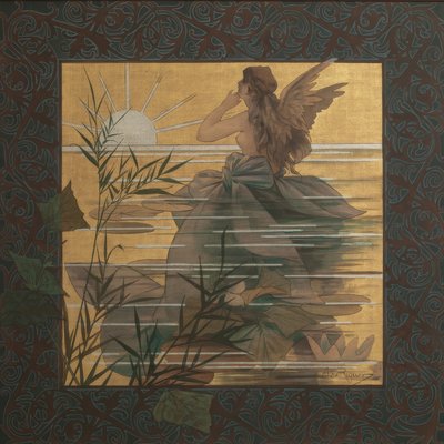 日の出に翼のある天女がいる構図 作： Alejandro de Riquer Inglada